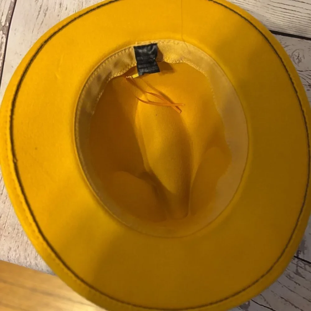 Fedora Yellow Felt Hat Wide Brim Western Country Chic Style